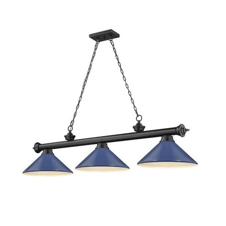 Z-LITE Cordon 3 Light Billiard, Matte Black & Navy Blue 2306-3MB-MNB